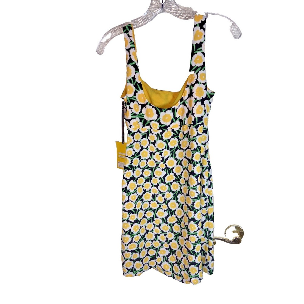 Diane Von Furstenberg Sundress Yellow & Black Floral Print Size 2